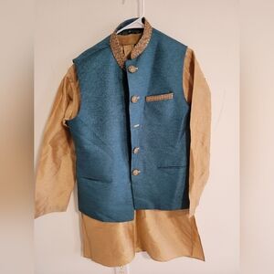 Elegant Blue and Gold Traditional Outfit